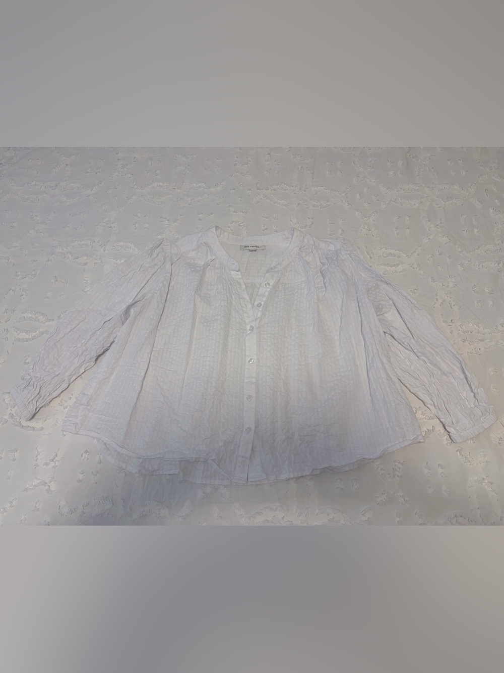 Lightweight White Textured Button-Front Blouse